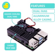 Aluminium Alloy Heat Sink Casing With Dual Cooling Fans For Raspberry Pi 4B