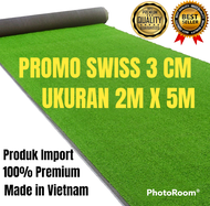 Rumput Sintetis ukuran 2m x 5m utuh (tanpa putus) tipe swiss (full hijau) tebal 3cm (30mm)