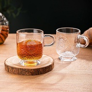 Transparent Carved Glass Footed Glass Dragon Year Glass Cup High-Grade Drinking Cup Coffee Liquor Cu