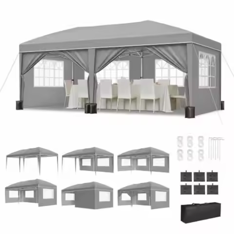 10x20 Pop Up Canopy Tent with 6 Sidewalls, Heavy Duty Party Canopy