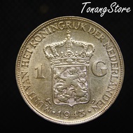 Uang Kuno Koin Perak Belanda 1 Gulden Wilhelmina 1943d (Denver) -222