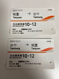 高鐵12/11台中-桃園來回門票 （成人）