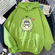 Funny Anime Frog Holding Coffee Hoodie Kawaii Hoodies Winter Women Spring/Autumn Unisex Sweatshirt Vintage Harajuku Sudaderas 2023