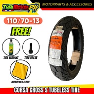 CORSA TIRE [ 110/70-13 ] CROSS S TUBELESS TIRE with FREE TIRE SEALANT, TIRE VALVE, MICROFIBER CLOTH