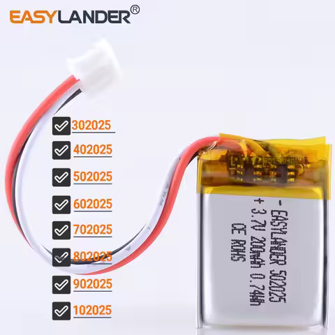 JST2.0mm 3Pin 3.7V 302025 402025 150mah 502025 602025 250mah 702025 802025 902025 Lithium Li Polymer