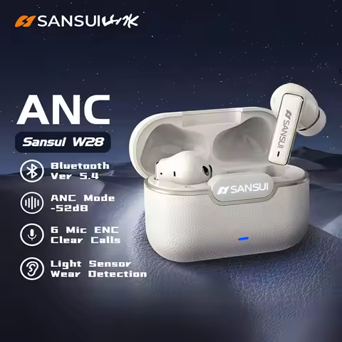 Sansui W28 ANC Bluetooth 5.4 TWS Earbuds 52dB Active Noise Cancellation Bluetooth Headphone 6 Mic HD