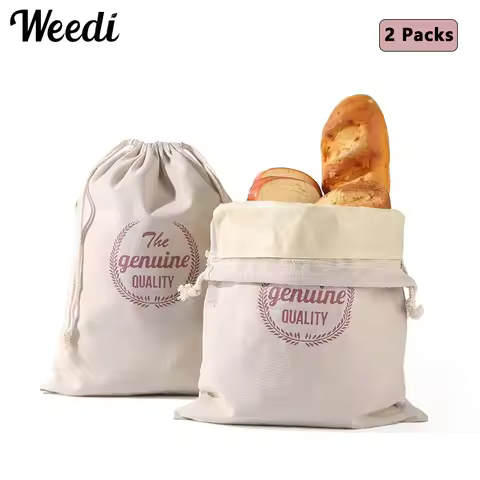 WEEDI 2PCS Beeswax Linen Bread Bags For Sourdough Bread, Washable, Removable Lining, Fresh Over 1 We