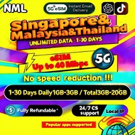 🔥NML Singapore&Malaysia&Thailand eSIM 5G 1-30 Days Daily1GB-20GB High-Speed Unlimited Data eSIM | Be