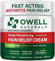 OWELL NATURALS Arthritis Pain Relief Cream - 2oz - Maximum Strength All Natural Discomfort Reliever 