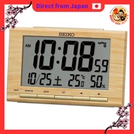 Seiko Clock Alarm Clock, Radio-Controlled, Digital, Calendar, Light Brown Wood Grain, 91 x 148 x 47 