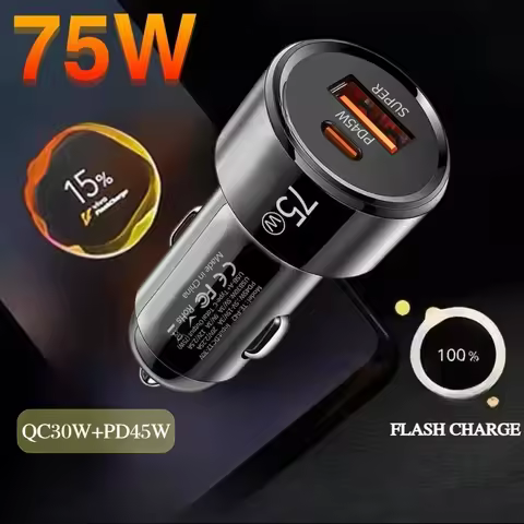 75W 2Port USB car charger QC3.0+PD45Wcar phone charger for iPhone Samsung Xiaomi fast charging cigar