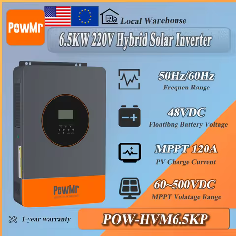 PowMr 6.5KW Hybrid Solar Inverter MPPT 120A Charger Controller Support 48V Battery or Work without B