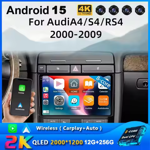 9“ Android 15 Car Radio For Audi A4 II 2 B6 III 3 B7 2000-2009 S4 2002-2008 RS4 2005-2009 2Din Multi