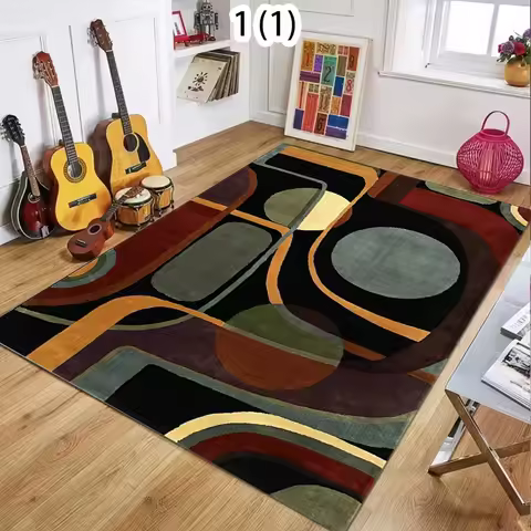 Geometric Carpet Bedroom Retro Carpet Charcoal Anti Slip Carpet Geometric Pattern Bohemian Style Kit