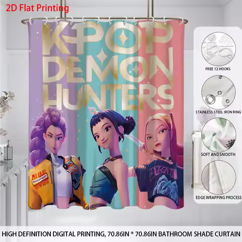 1pc Kpop Girl Group Stage Print Waterproof Shower Privacy Hanging Curtain with 12 Hooks Multiple Siz