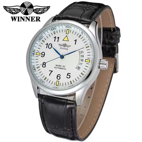 Men's Automatic Minimalist Calendar Mechanical Leather Strap Mechanical Watch Black and White Wrist