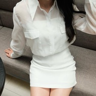 Short white A-line skirt with protective pants - NCV168 (Image, video taken by the shop)