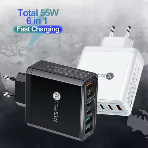 Total 55W 3PD 3USB Quick Charge 3.0 Travel Charger For iPhone Samsung Huawei Xiaomi Phone Charger