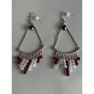 Crystal Chandelier Statement Earrings | Red & Clear Glass Bead Dangle Earrings | Elegant Evening Jew