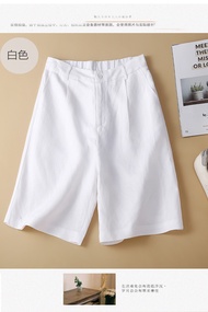 เสื้อผ้าผู้หญิงมีแบรนด์แท้2024 MUJI สไตล์ญี่ปุ่นกางเกงผ้าลินินกางเกงขาม้ากางเกงขาสั้นผ้าลินินและผ้าฝ