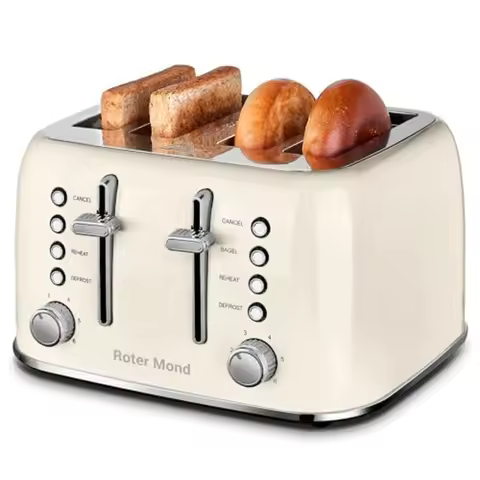 4-Slice Retro Stainless Steel Toaster with Extra Wide Slots Bagel Defrost Reheat Function Dual Indep