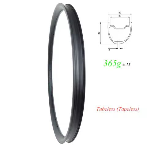 365g SL 650B MTB XC 33mm asymmetric TUBELESS TAPELESS carbon rim 30mm deep 24H 28H 32H UD 3K 12K 27m