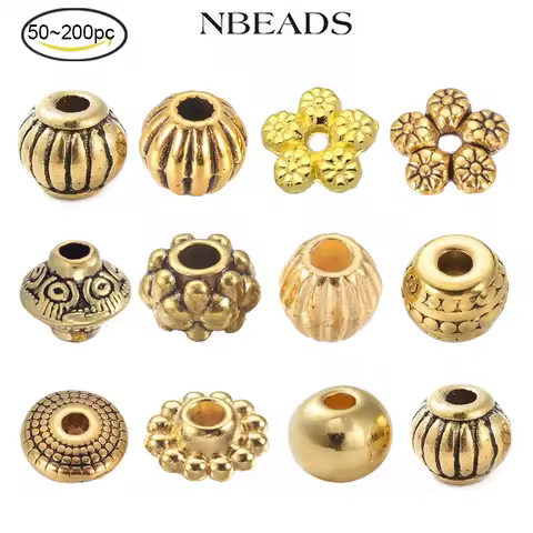 50-200PC Spacer Beads Tibetan Style Beads Alloy Beads Bicone Beads Flower Beads for DIY Jewelry Craf