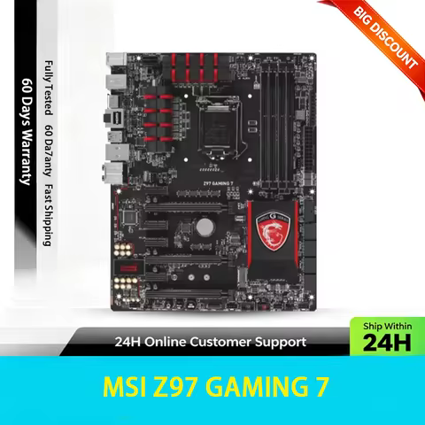 Used MSI Z97 GAMING 7 Motherboard LGA1150 Z97 ATX DDR3 Max 32GB M.2 Support 4/5 Gen Intel CPU