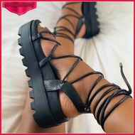 Women's Gladiator Sandal Woman Platform Wedge Cross Tied Casual Shoe Summer Sexy Lady Ankle Wrap Lac