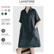LAHSTORE linen dress with German collar, half sleeves, pockets, youthful loose form DS29 (Dark Blue)