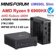 MINISFORUM UM690L Slim AMD Ryzen 9 6900HX Mini PC Windows 11 Pro LPDDR5 6400Mhz 16GB 2*M.2 SSD HDMI/