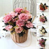 【SUPERSL】Artificial Silk Hand Bouquet Mixed Artificial Flowers Peony Rose Hydrangea Decor