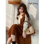 Đầm bánh bèo dáng suông dài váy nữ sinh mặc đi chơi đầm umi tay dài đầm cột dây nơ tay phồng