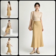 Women Gold Satin Mermaid Midi Skirt High Waist Slim Fit Elegant Fishtail Skirt S–6XL