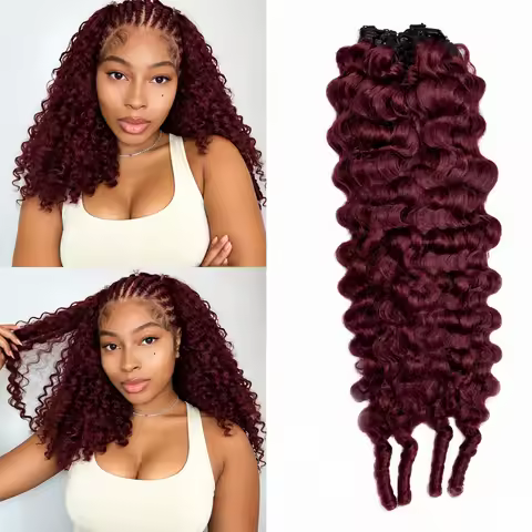 99J Burgundy Burmese Curly Feather Crochet Human Hair Extensions Miracle Knots Knotless Pre Separate