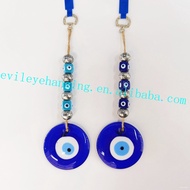 Blue Evil Eye Glass Wall Hanging With Lucky Charm Glass Crafts a string of beads Evil Eye