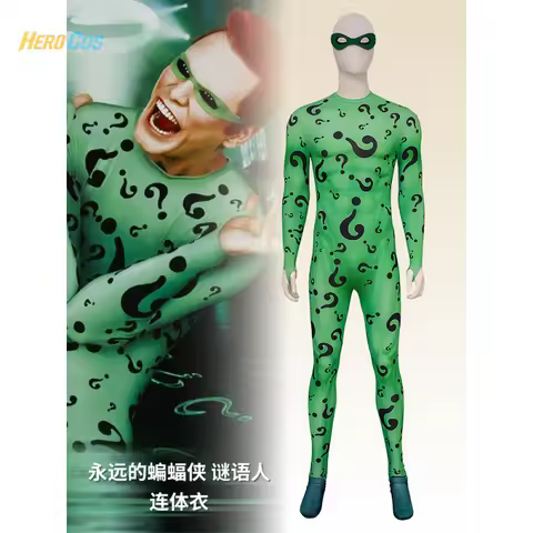 Riddler Edward Nygma Cosplay Costume Batman Forever Green Jumpsuit eye mask Anime Carnival Party Ani