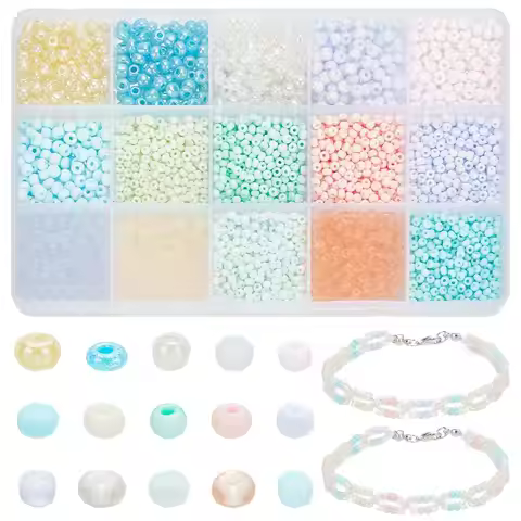 3300pcs 15 Light Colors Seed Beads 2 Sizes 6/0 8/0 Glass Seed Beads kit, Tiny Waist Beads Spacer Bea