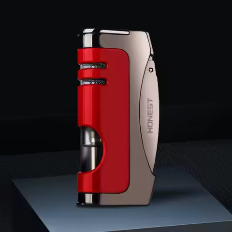 HONEST Windproof Jet Blue Flame Butane Gas Torch Lighter Visual Oil Bin With Cigar Cutter Portable C