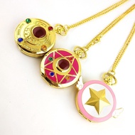 {Miracle Watch Store} Rhinestone Cartoon Sakura Anime Japanese Anime Stars Moon Quartz Pocket Watch Fashion Stars Women Necklace Pendant Chain Gifts