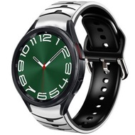 全城熱賣 - 適用於三星 Galaxy Watch 6 Classic 47mm 弧形紋理硅膠錶帶（白+黑）