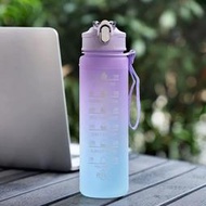 A｜漸變三件套塑料運動水壺便攜吸管太空杯戶外子母套杯water bottle漸變紫羅蘭款 台灣快速發貨 P21
