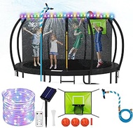 Trampoline Accessories Kit Kids, Trampolin Sprinkler/Basketball Hoop/50FT Solar Lights, Fits 8 10 12