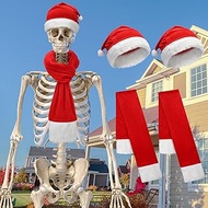 Evervibe 2 Set 12 ft Skeleton Santa Hats and Scarves Giant Skeleton Costume Accessories Clothes for 