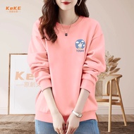S-4XL Pink Printed University t Round Neck Korean Casual Sweatshirt Long Sleeve Loose Autumn D0023C