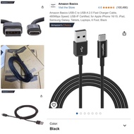 Charging Cable Type C ~ Amazon Basics USB to USB-A 2.0 Male 1 Length 1.8 Meters (6ft)