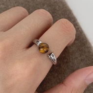 Silver Plated Tiger Eye Stone แหวนผู้หญิง Waterdrop Elegant อเนกประสงค์แหวนนิ้วเปิด Ins สไตล์ Index 