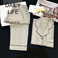 Halloween Summer New Pink Luxury Leopard Silk Satin Long Sleeve Pants Pajamas Pajamas Pajamas Clothi