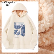 La Chapelle City拉夏贝尔羊羔绒卫衣女秋冬加绒加厚2023新款宽松连帽设计感外套女 加厚羊羔绒：杏-涂鸦油彩 M