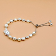 Pearl Bracelet Natural White Natural Freshwater Pearl Jewellery Baroque Style Pull-On Adjustable Bra